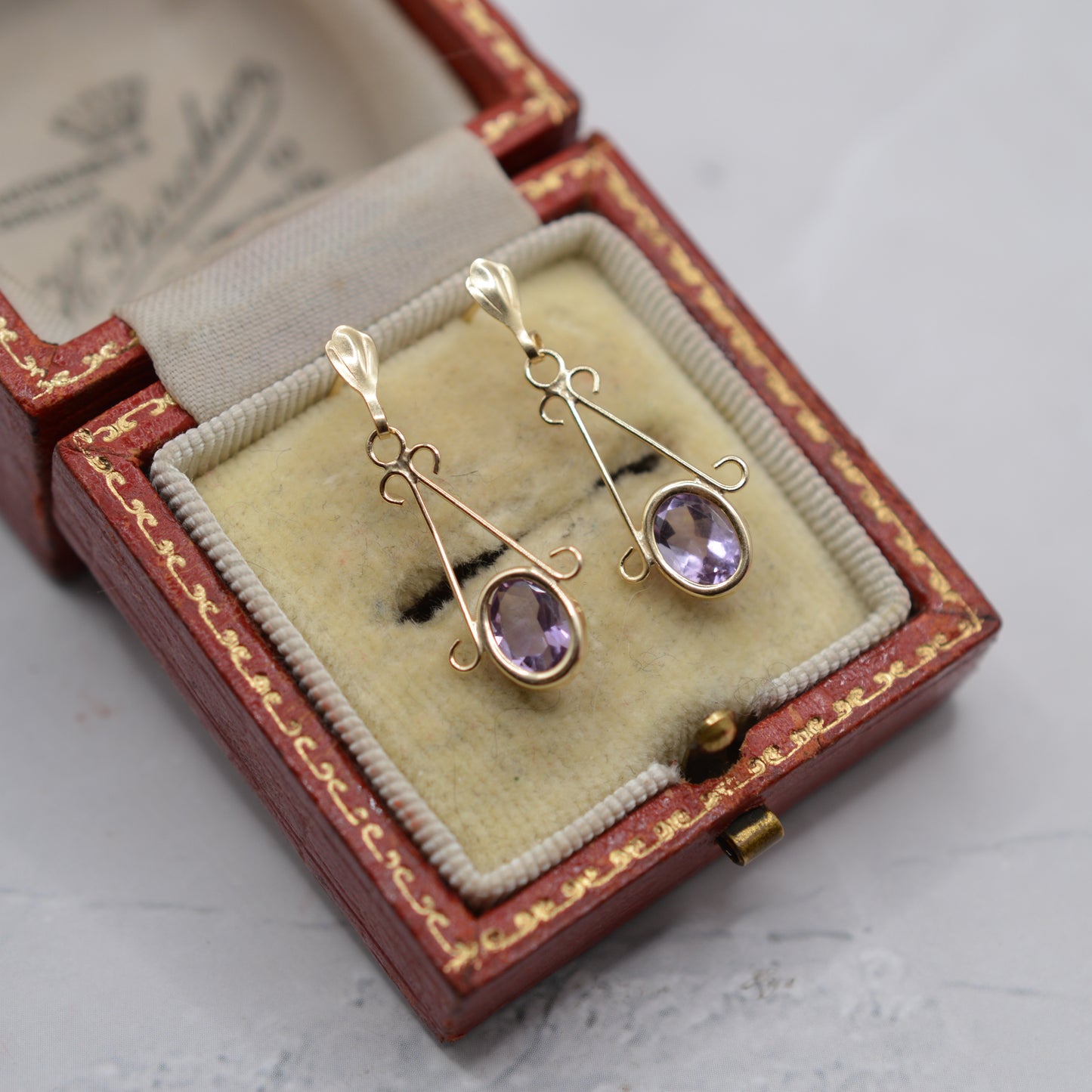 9ct Gold Amethyst Bezel-Set Drop Earrings