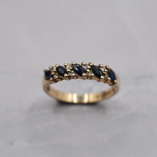 1980s Vintage 9ct Gold Sapphire & Diamond Half-Eternity Ring