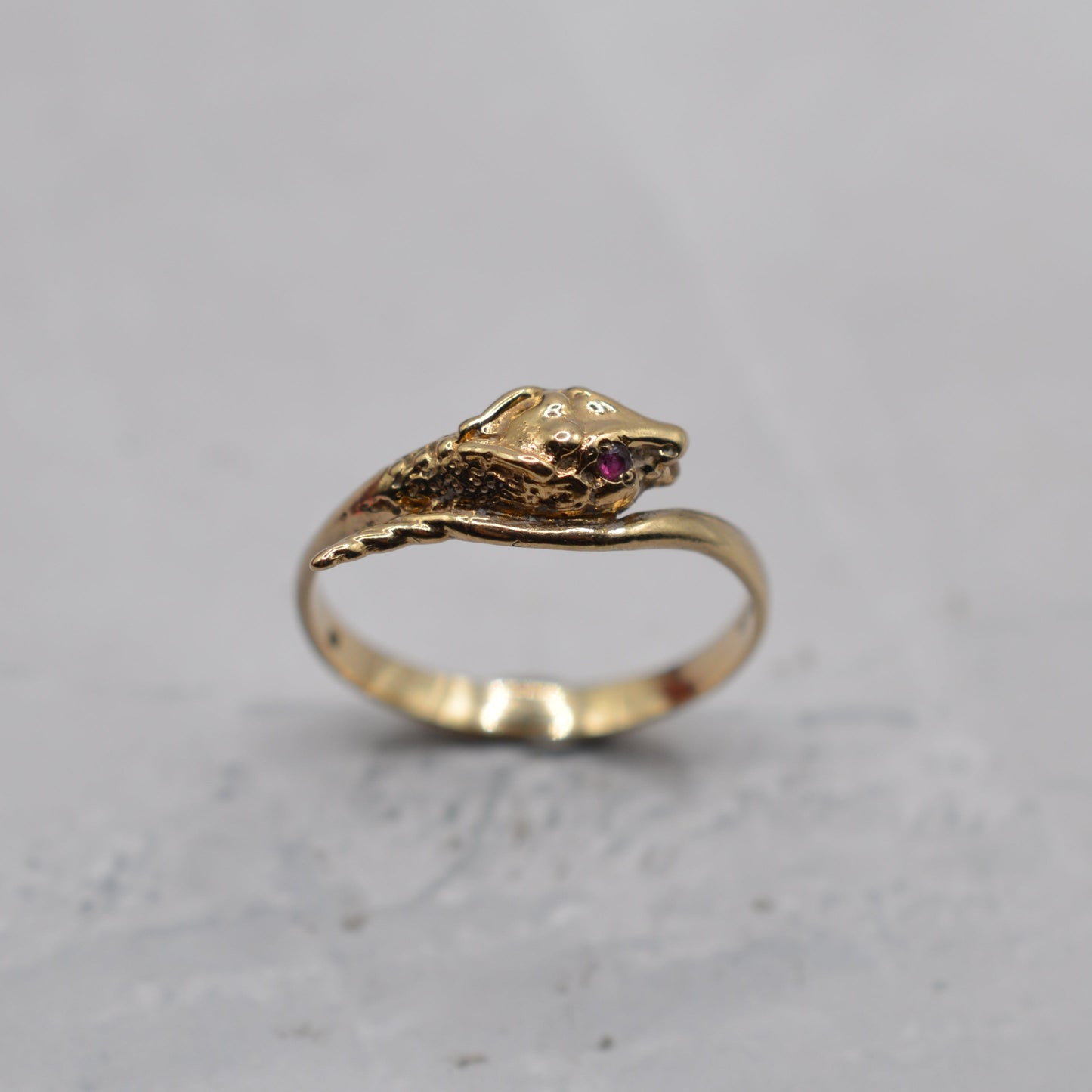 1980s 9ct Gold Ruby Snake Ring