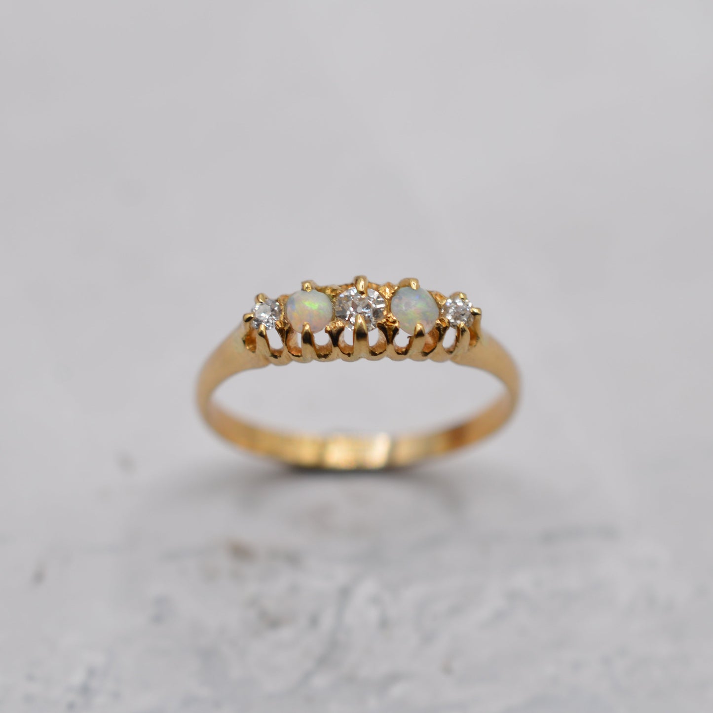 Antique 18ct Gold Opal & Diamond Five-Stone Ring