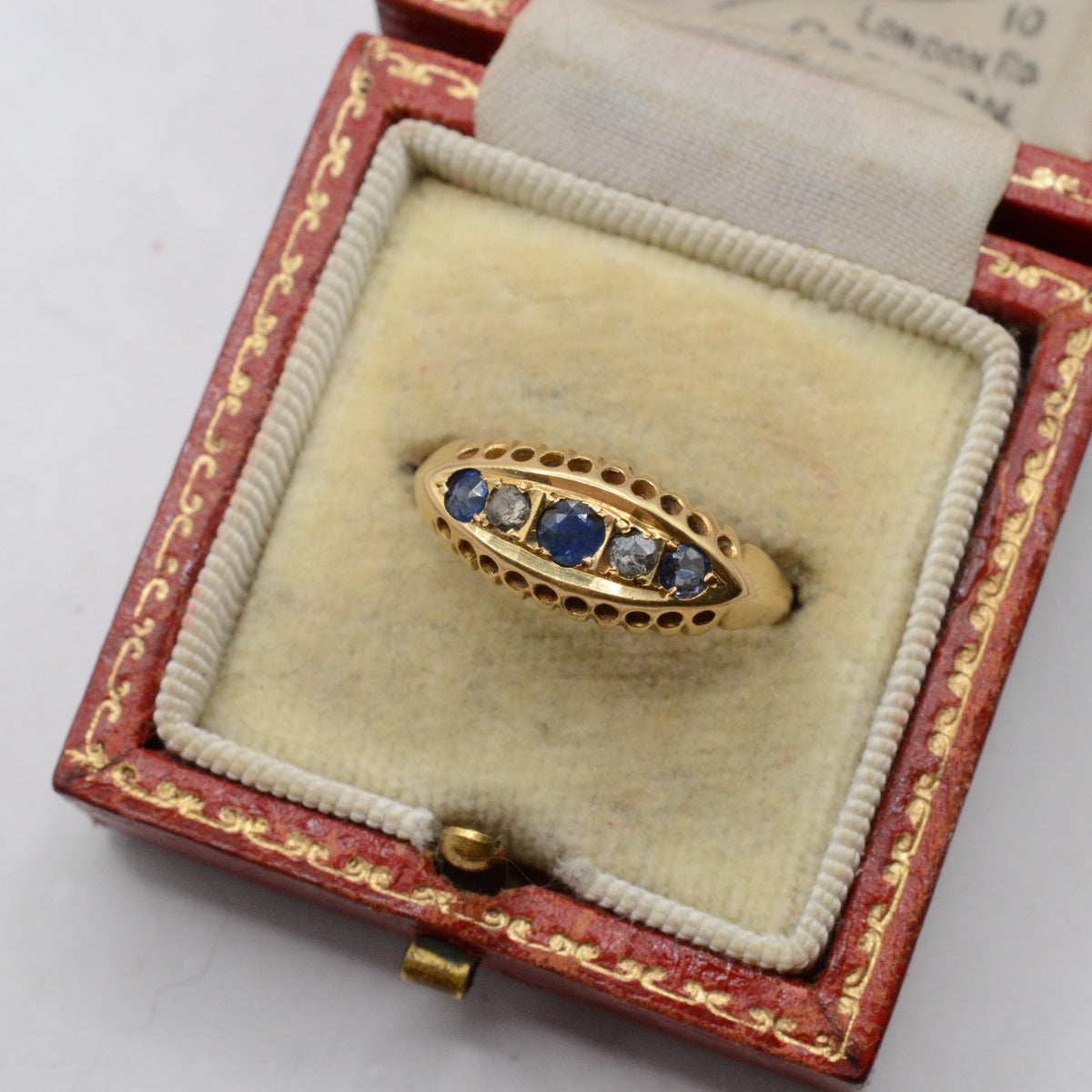 Antique 1912 18ct Gold Sapphire & Diamond Five-Stone Ring