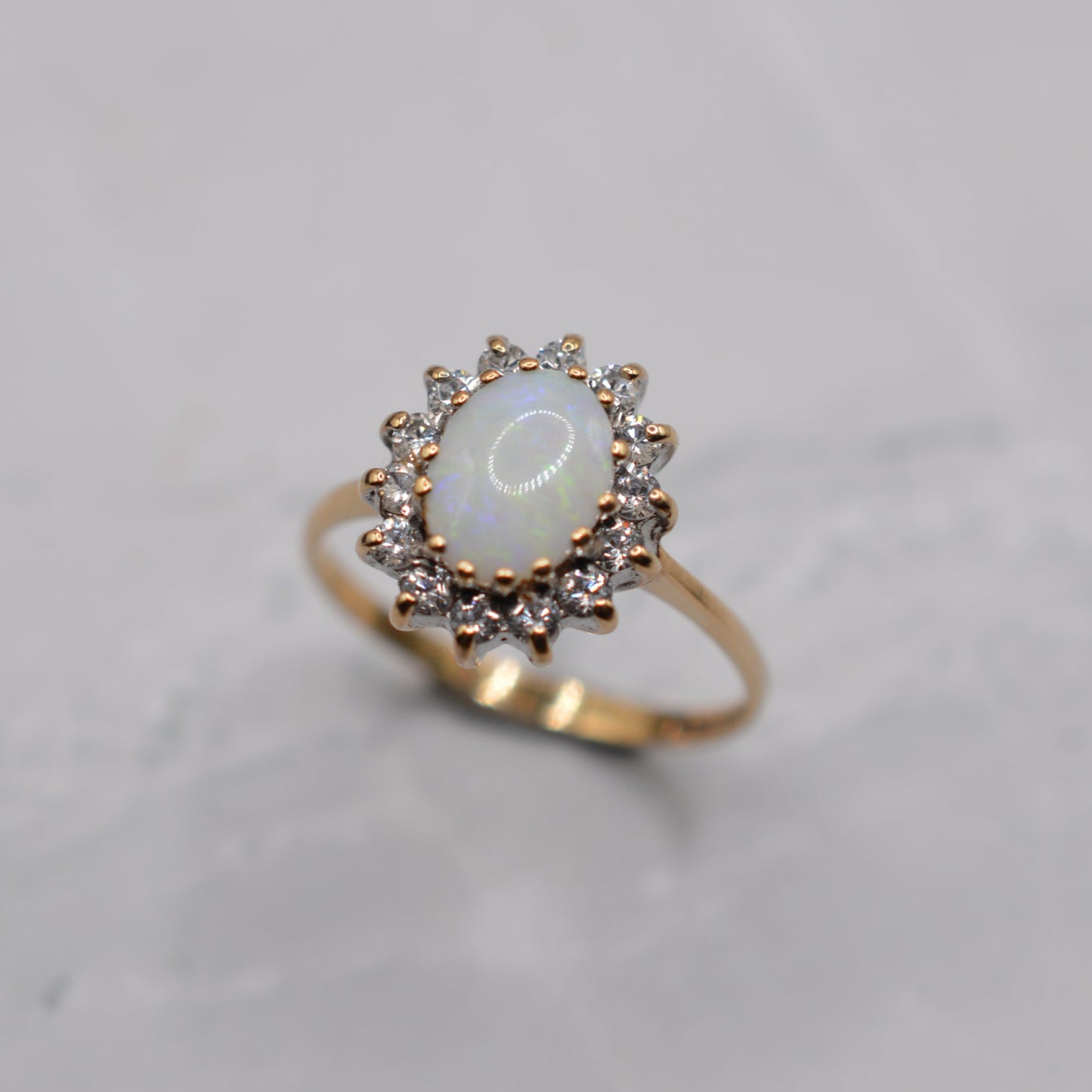 1980s 9ct Gold Opal & CZ Cluster Ring