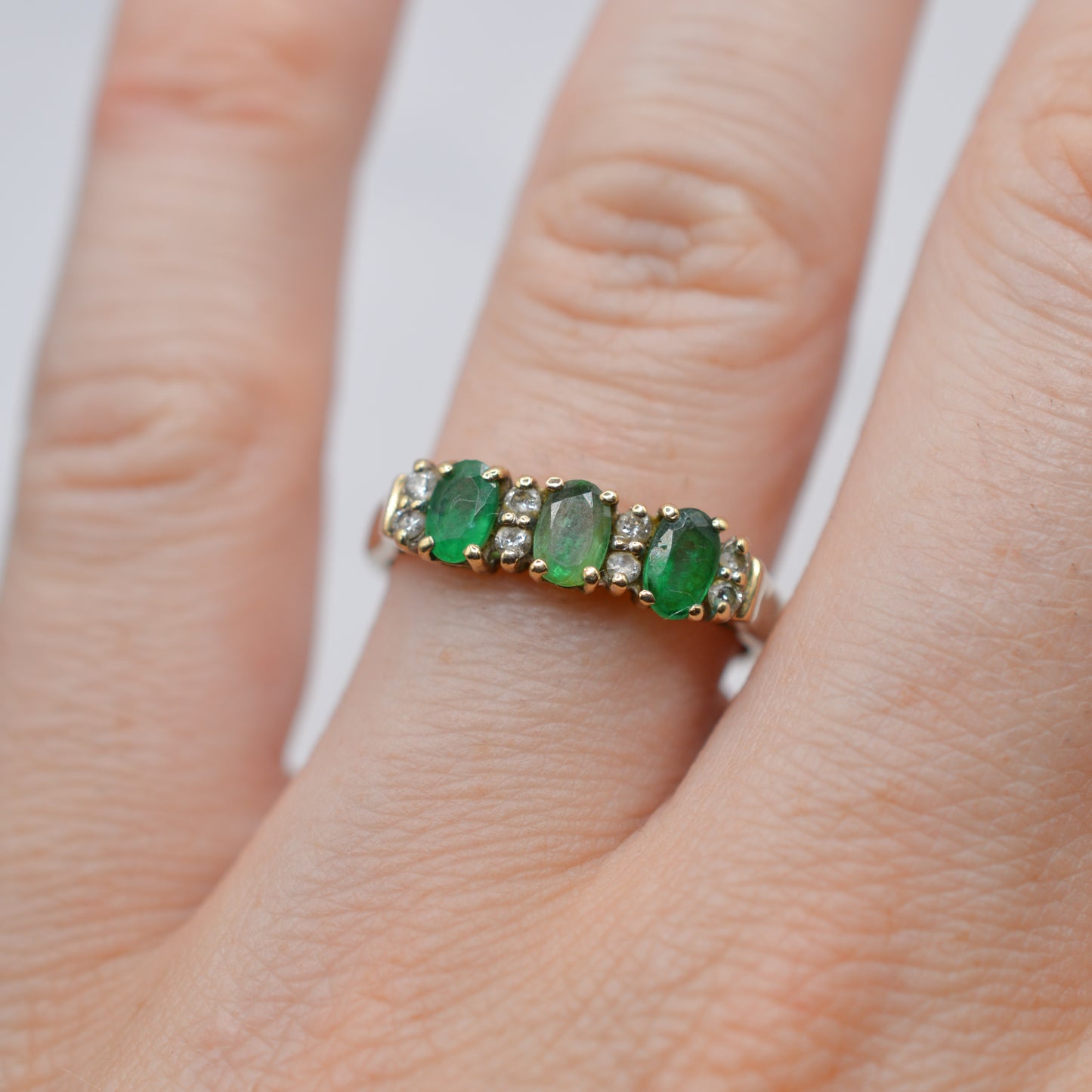 9ct Gold Emerald & Diamond Half-Eternity Ring