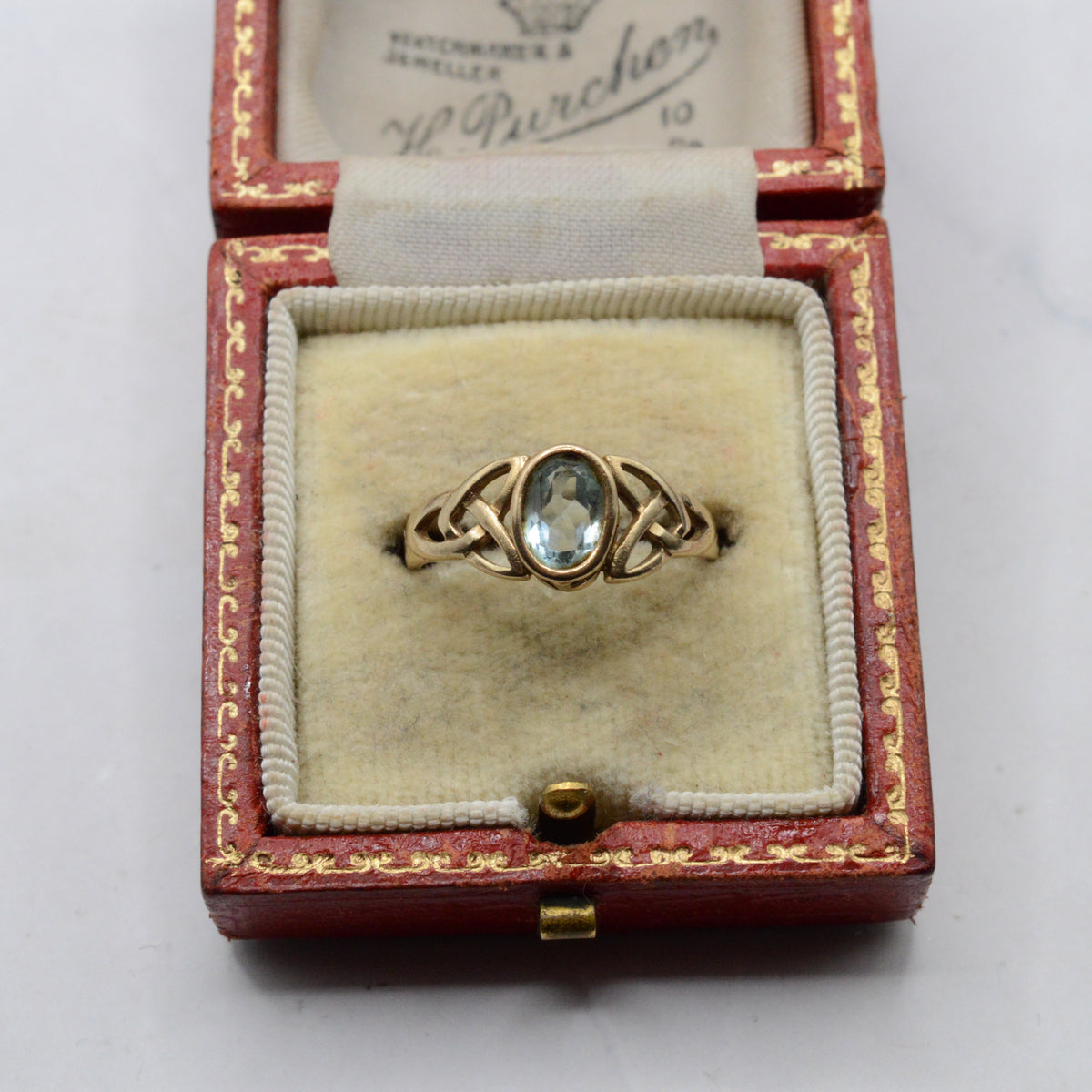 9ct Gold Blue Topaz Celtic Trinity Ring