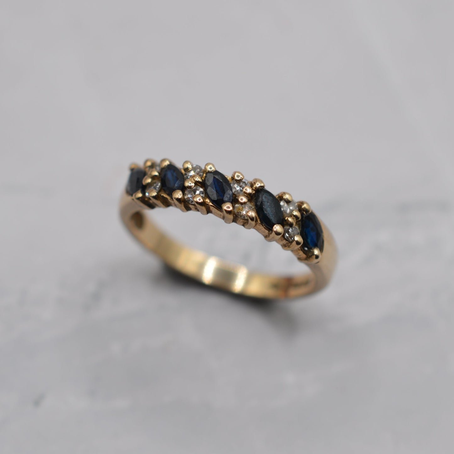 1980s Vintage 9ct Gold Sapphire & Diamond Half-Eternity Ring