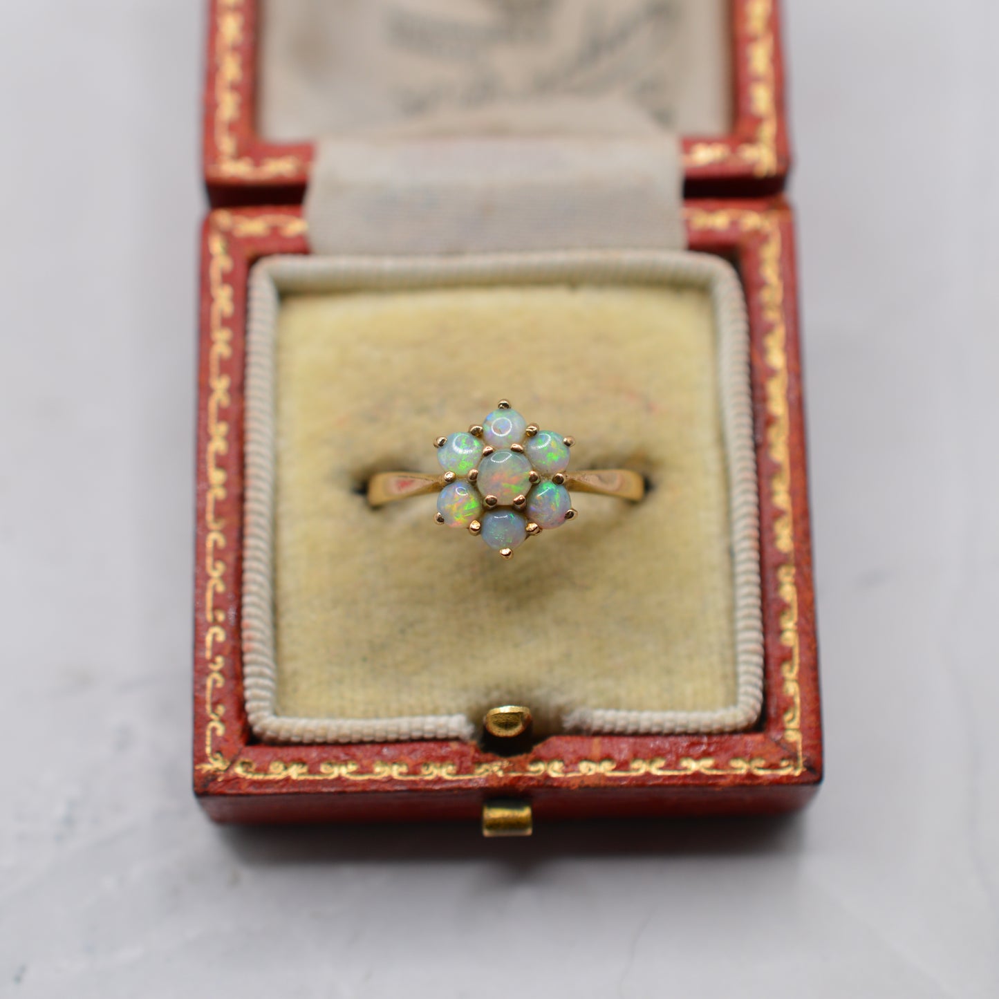 1970s Vintage 9ct Gold Opal Floral Cluster Ring