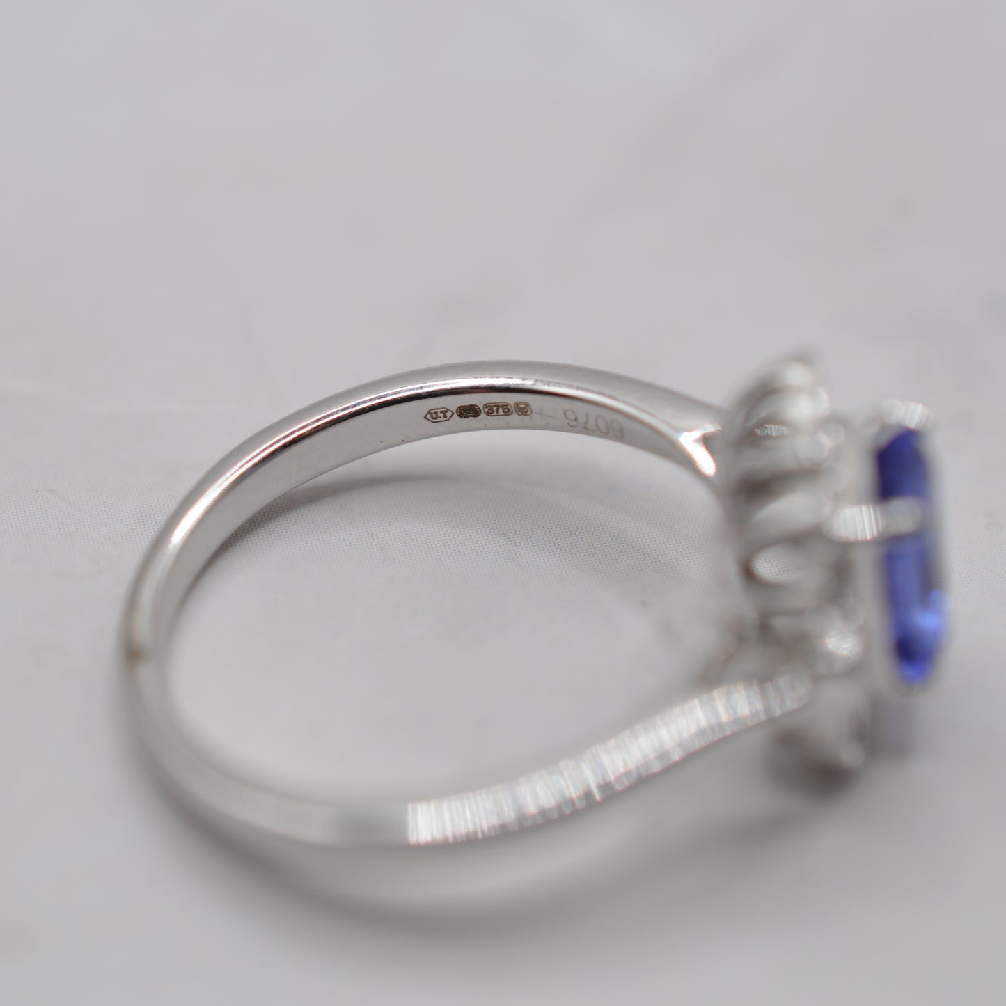 9ct White Gold Tanzanite & Diamond Halo Cluster Ring, Art Deco Style