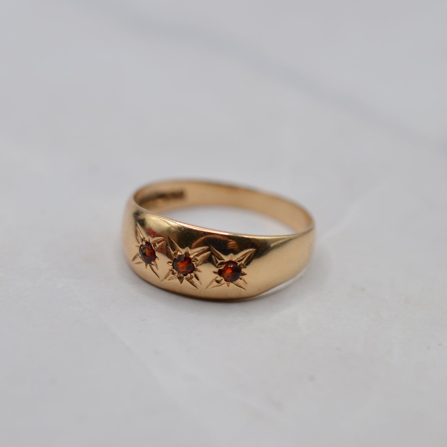 1970s Vintage 9ct Gold Garnet Trilogy Gypsy Ring