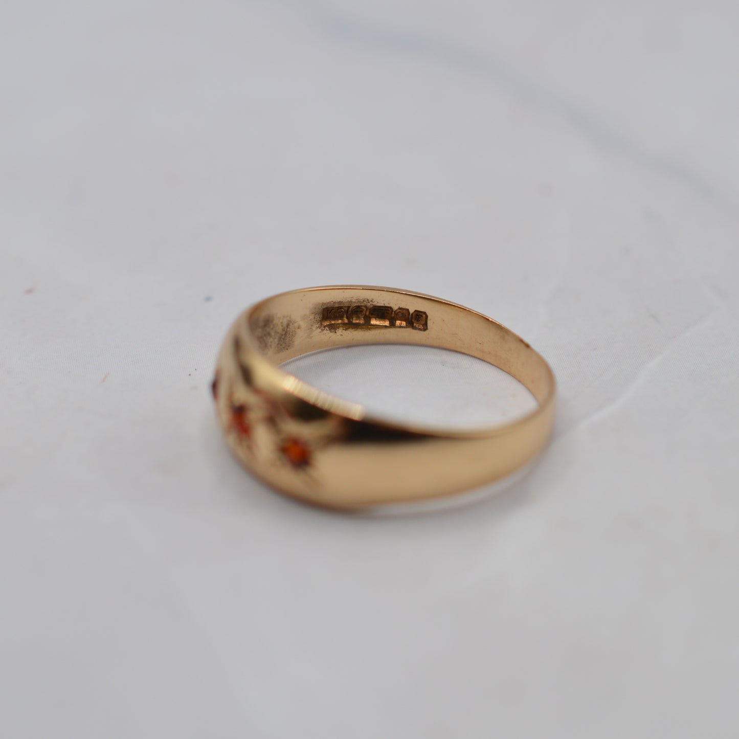 1970s Vintage 9ct Gold Garnet Trilogy Gypsy Ring