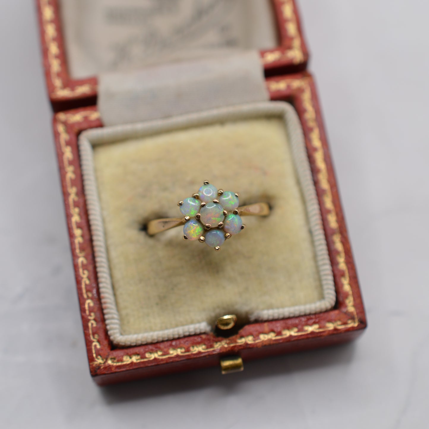 1970s Vintage 9ct Gold Opal Floral Cluster Ring