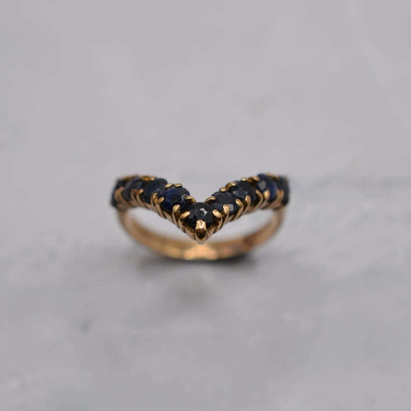 1970s Vintage 9ct Gold Sapphire Wishbone Ring