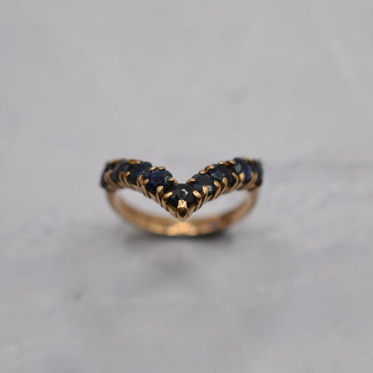 1970s Vintage 9ct Gold Sapphire Wishbone Ring