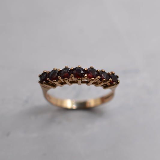 1970s Vintage 9ct Gold Garnet Half-Eternity Ring