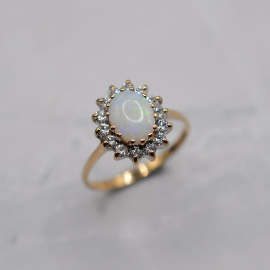1980s 9ct Gold Opal & CZ Cluster Ring