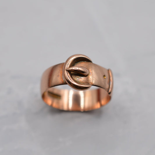 Antique 1912 Edwardian 9ct Rose Gold Buckle Ring