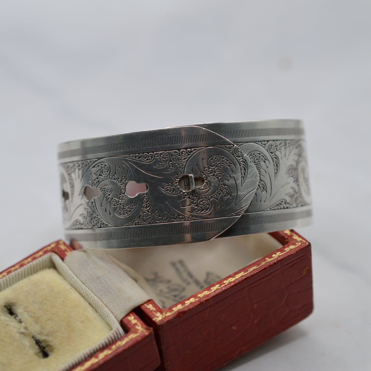 Vintage 1940s Sterling Silver Buckle Bangle Bracelet (Adjustable Size)
