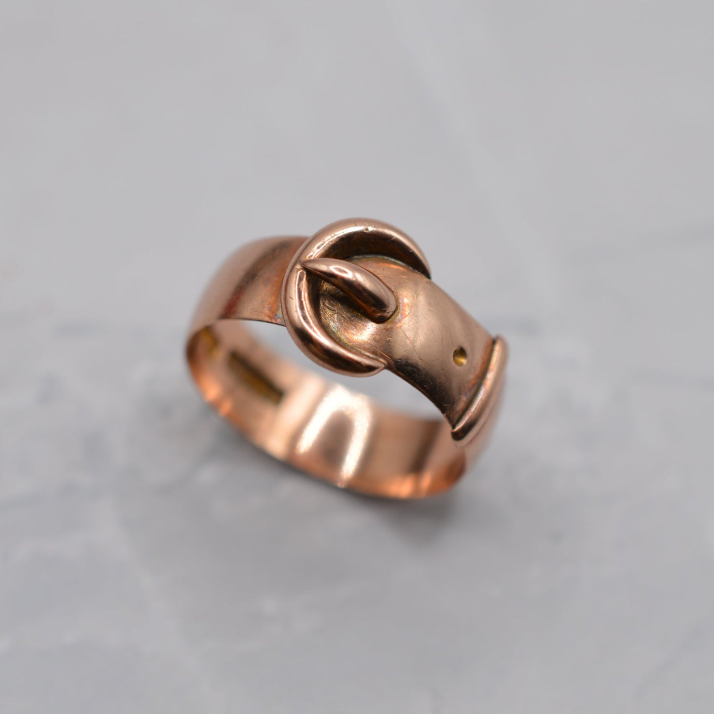 Antique 1912 Edwardian 9ct Rose Gold Buckle Ring