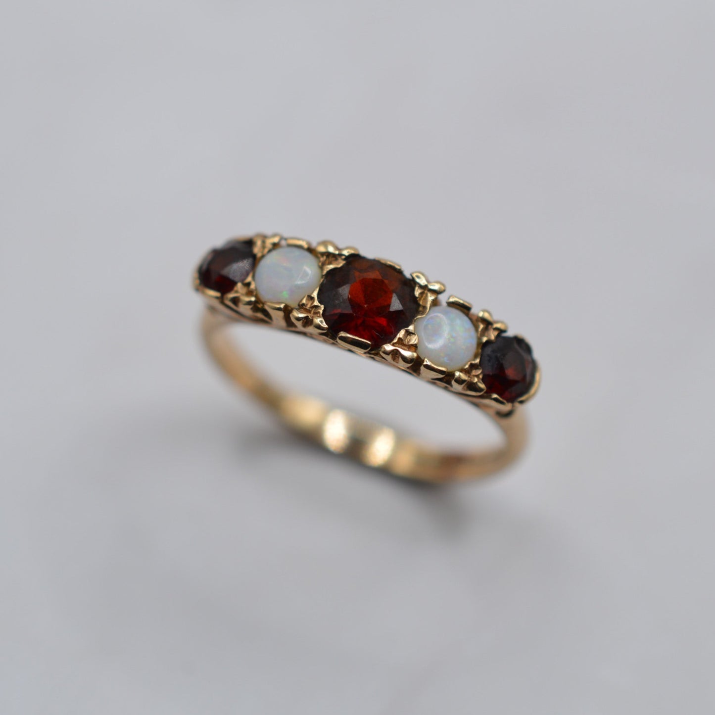 1970s Vintage 9ct Gold Opal & Garnet Half-Eternity Ring
