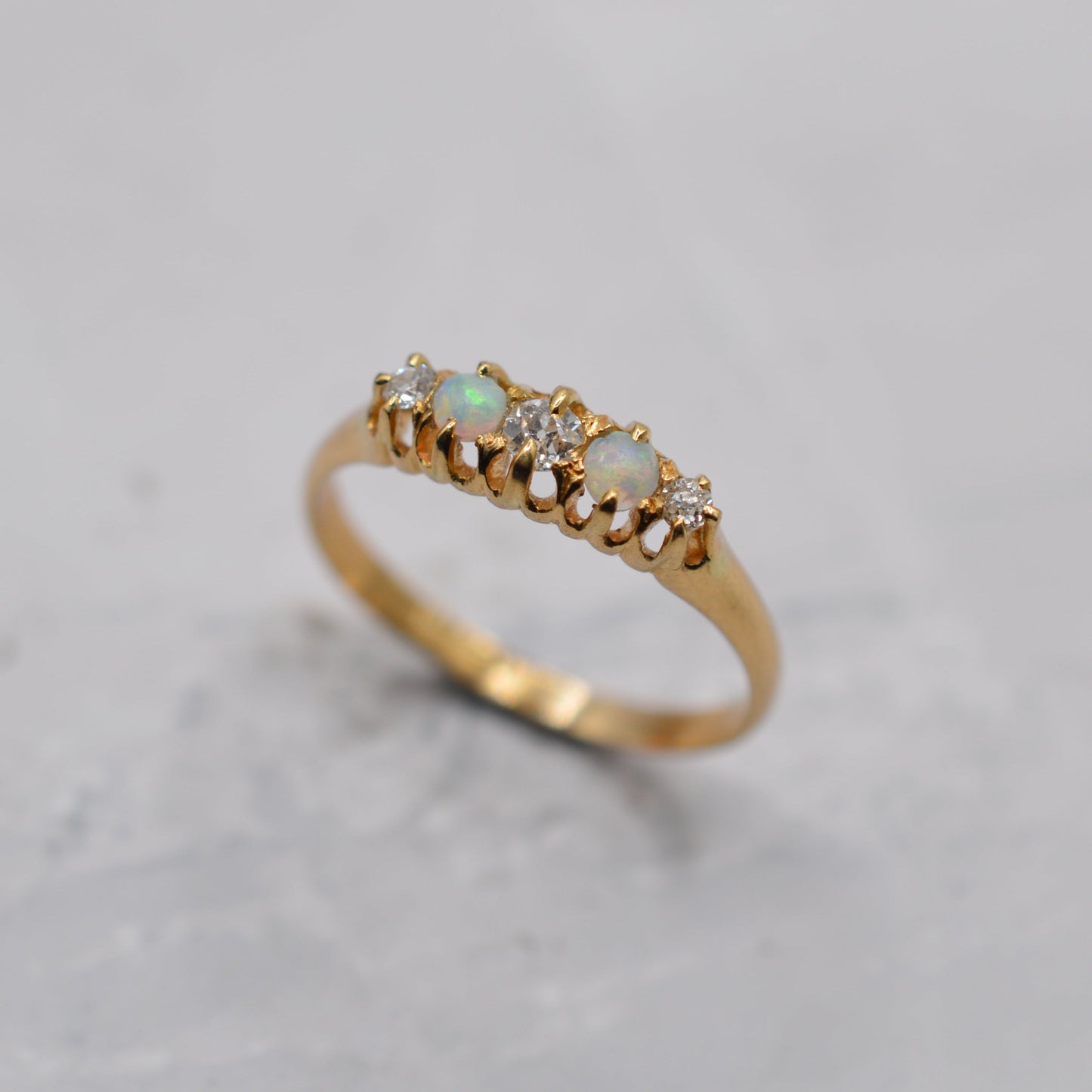 Antique 18ct Gold Opal & Diamond Five-Stone Ring