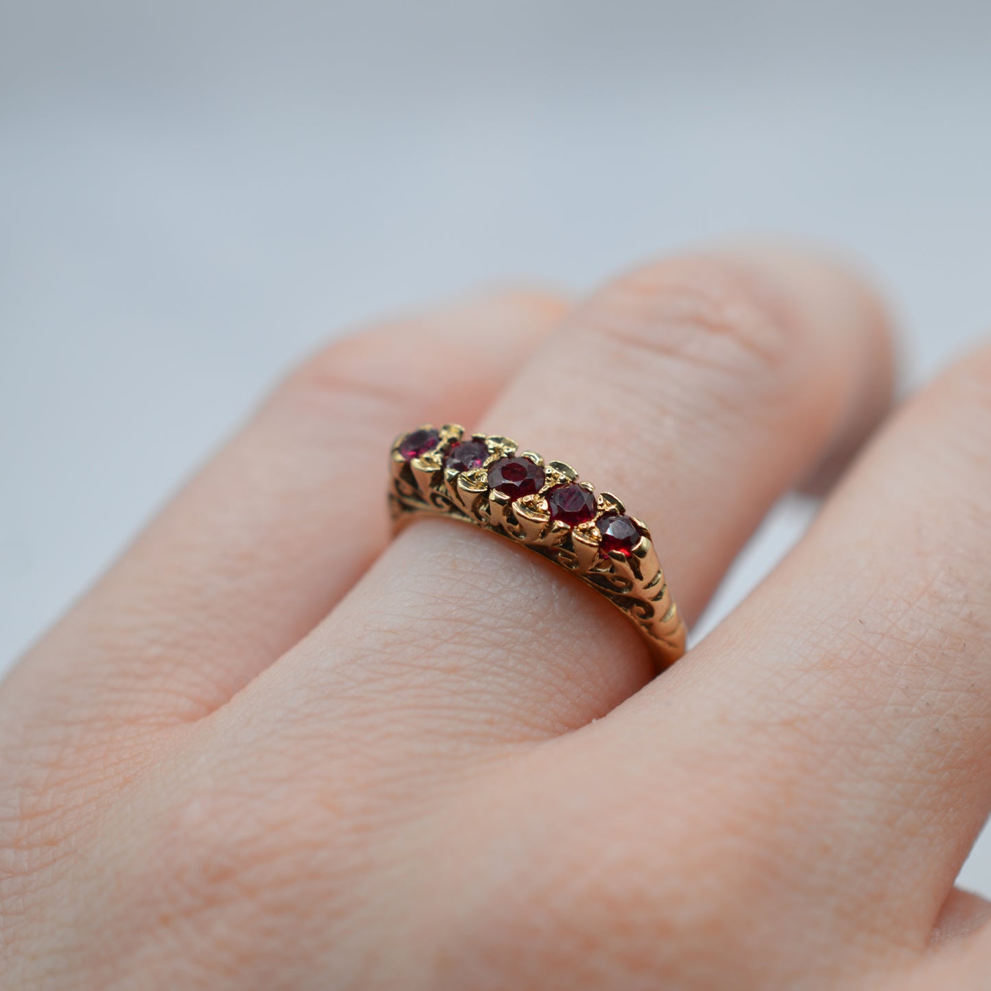 1990s 9ct Gold Ruby Five-Stone Ring