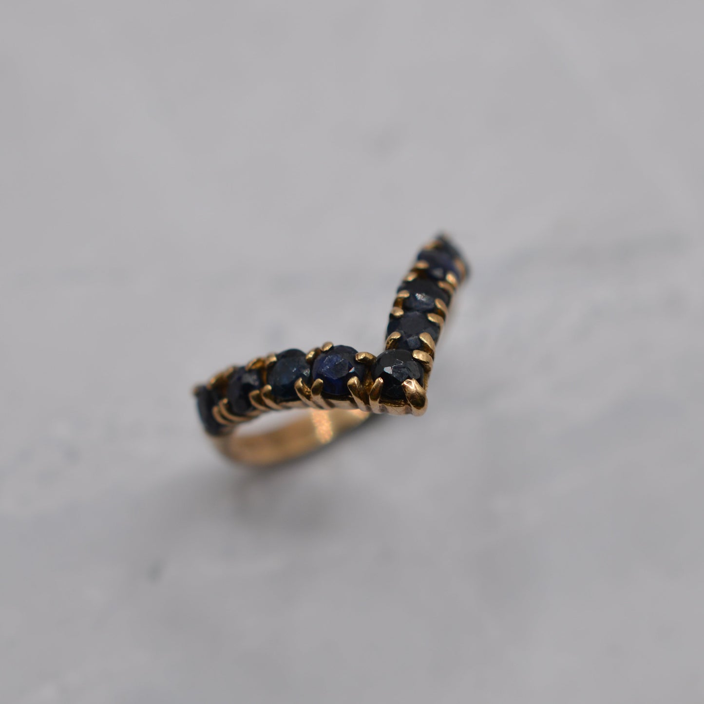 1970s Vintage 9ct Gold Sapphire Wishbone Ring