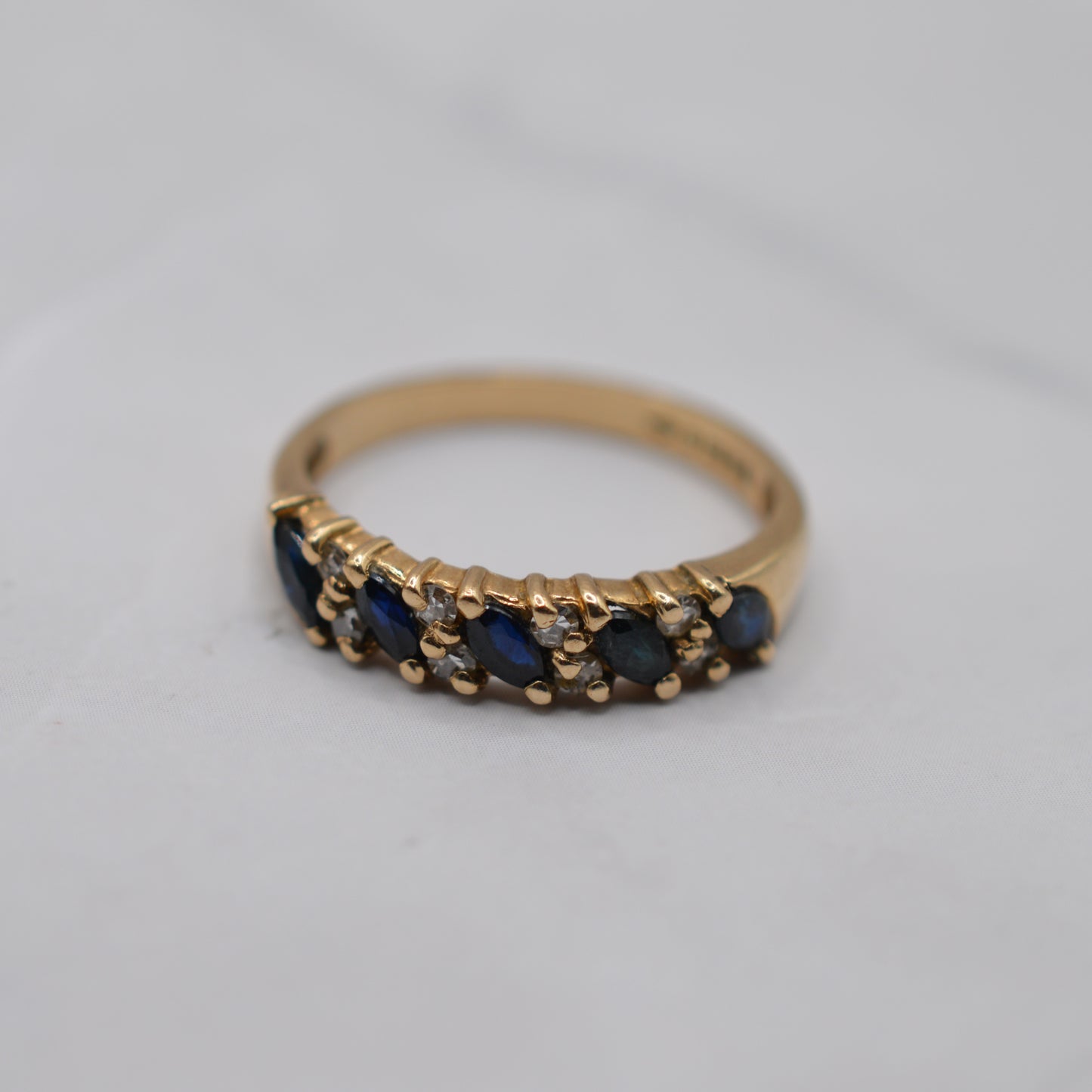 1980s Vintage 9ct Gold Sapphire & Diamond Half-Eternity Ring