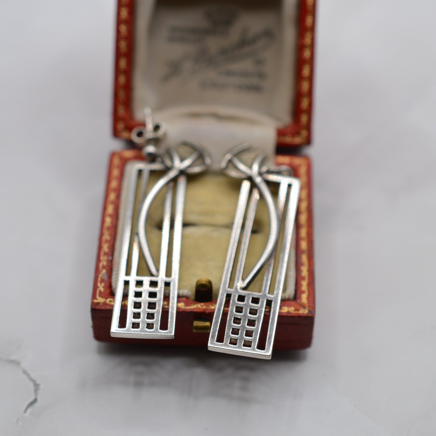 1990s Sterling Silver Large Rennie Mackintosh Style Drop Earrings