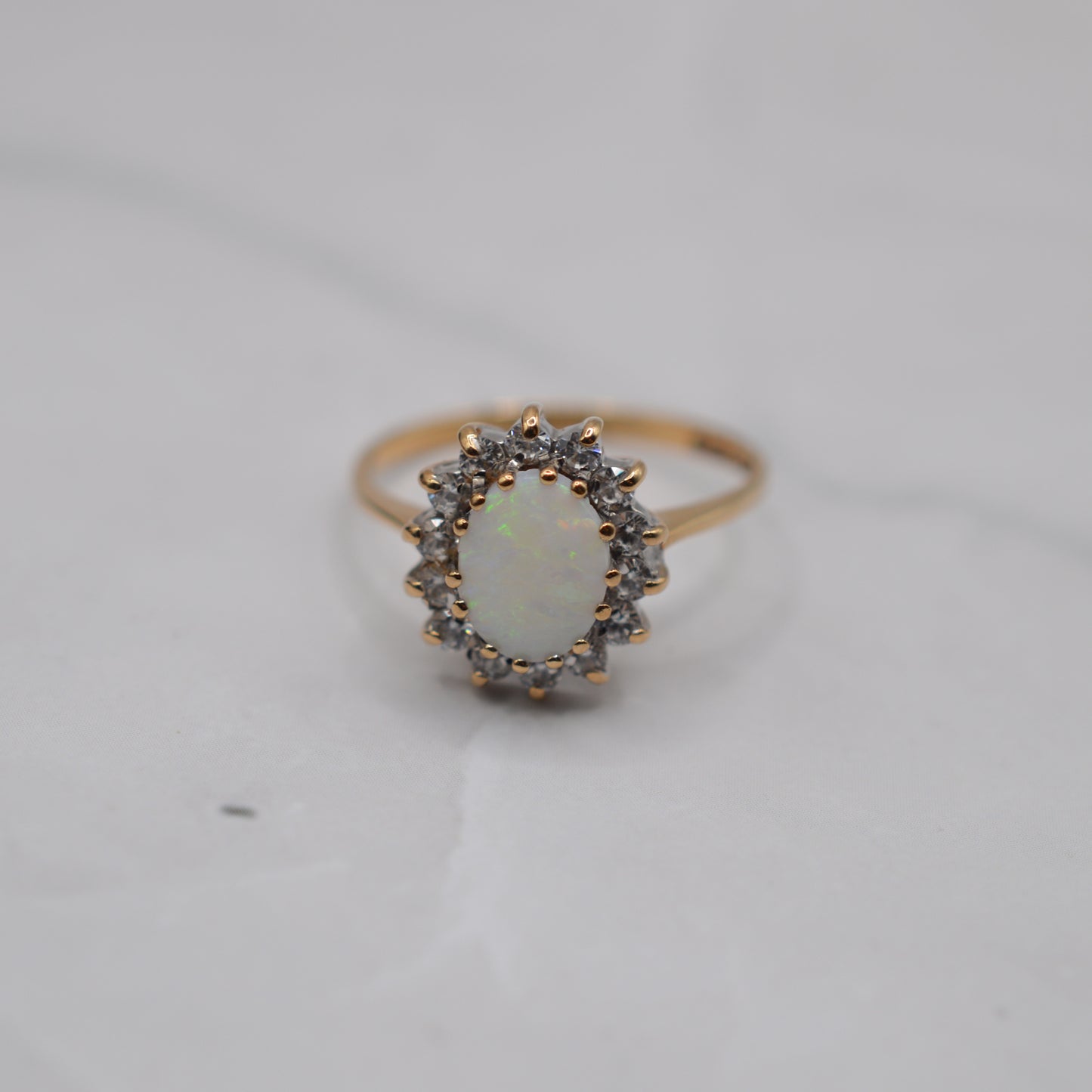 1980s 9ct Gold Opal & CZ Cluster Ring