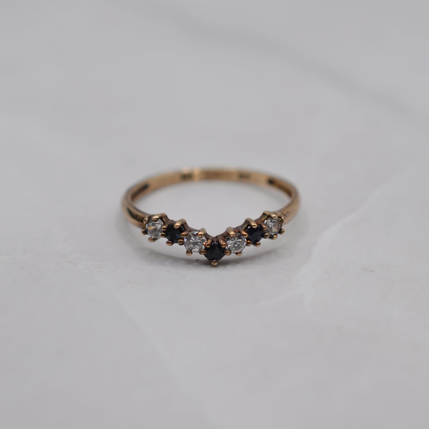 9ct Gold Sapphire & Cubic Zirconia Wishbone Ring