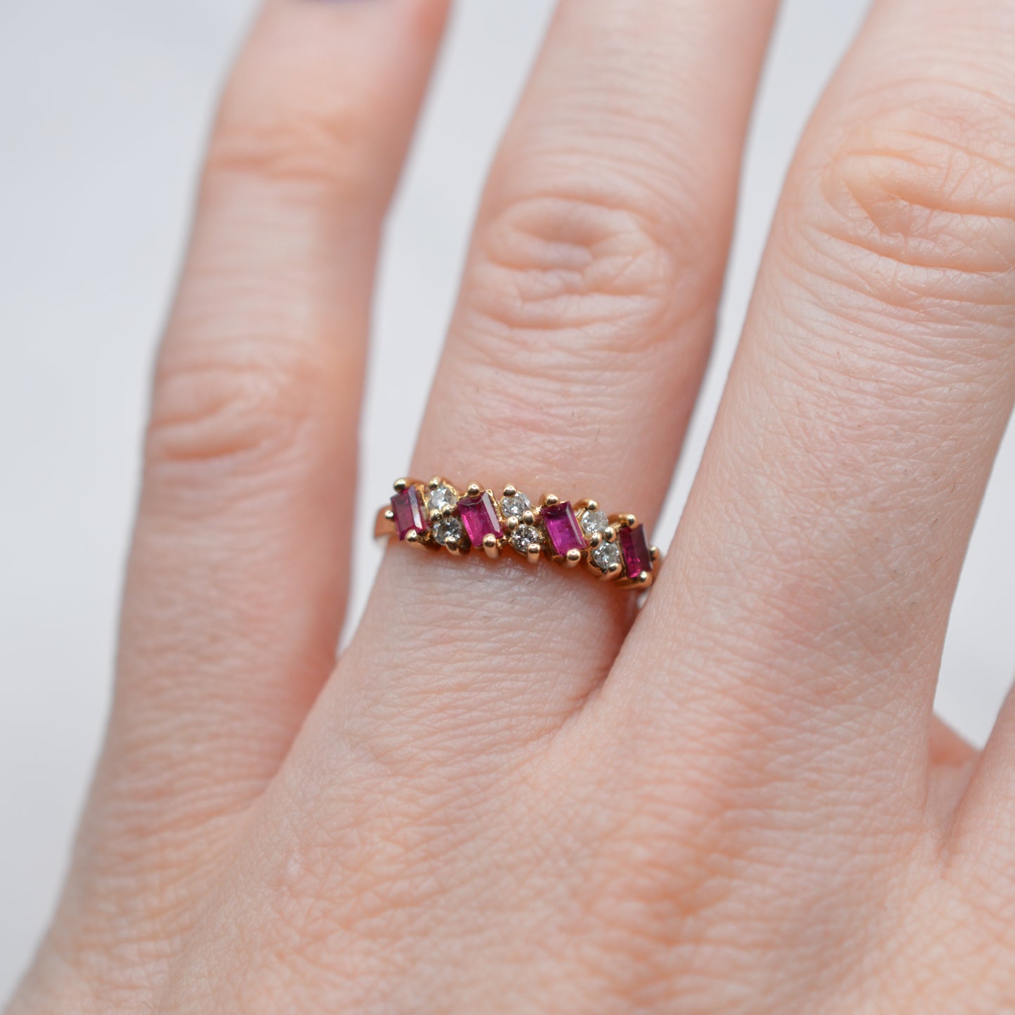 1990s 9ct Gold Ruby & Diamond Half-Eternity Ring