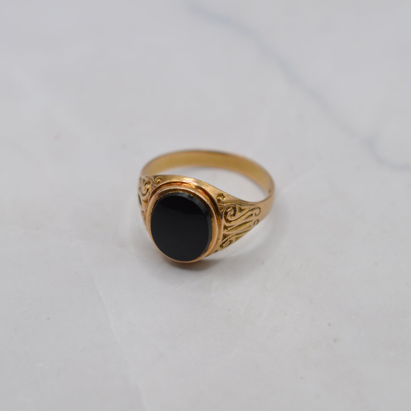 1960s Vintage 9ct Gold Unisex Black Onyx Signet Ring