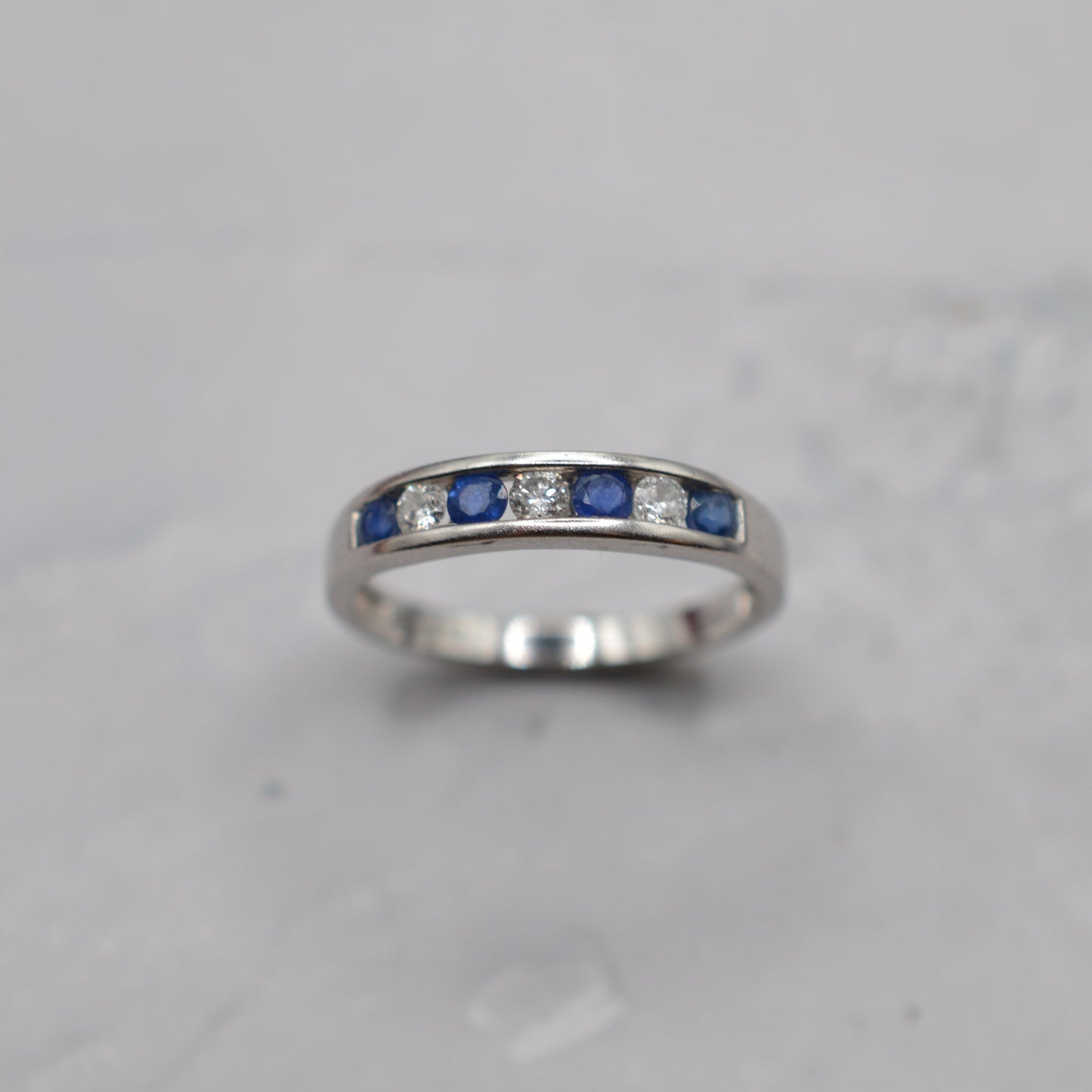 9ct White Gold Sapphire & Diamond Half-Eternity Ring