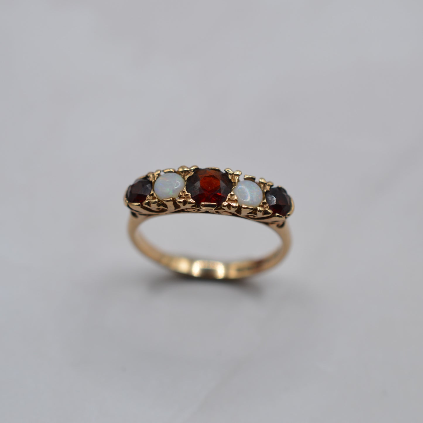 1970s Vintage 9ct Gold Opal & Garnet Half-Eternity Ring