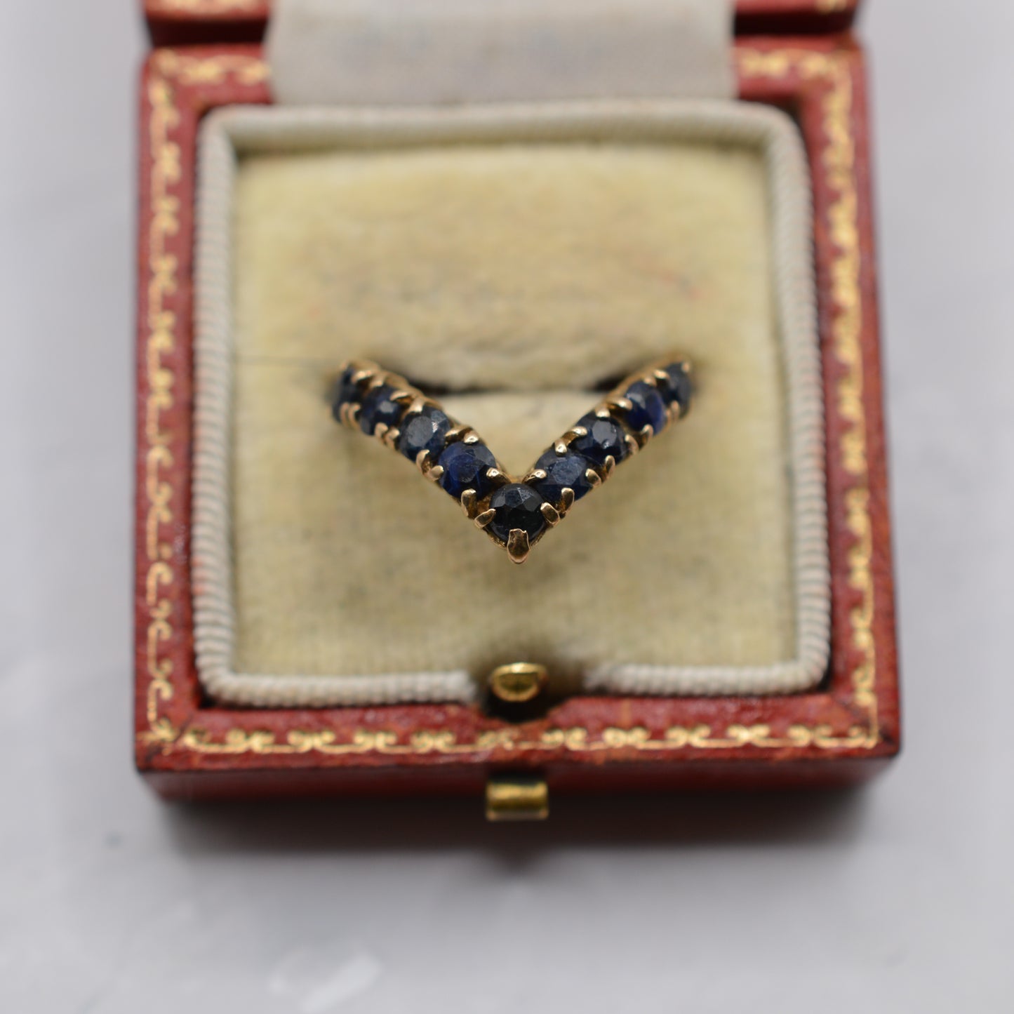 1970s Vintage 9ct Gold Sapphire Wishbone Ring