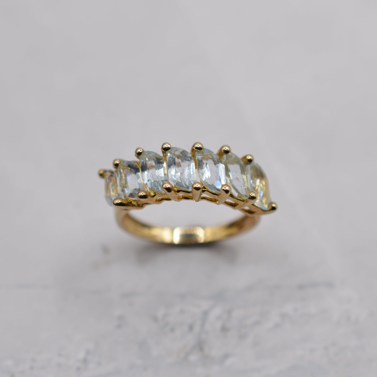 Y2K 9ct Gold Aquamarine Seven-Stone Half-Eternity Ring