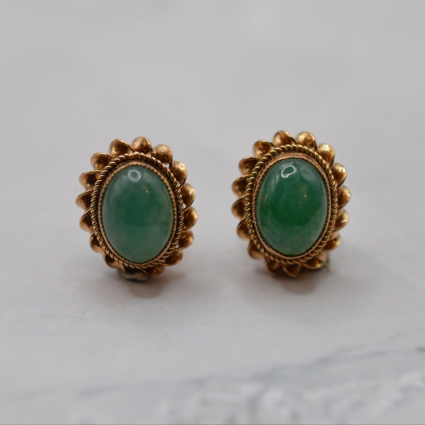 1960s Vintage 9ct Gold Jade Stud Earrings