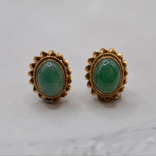 1960s Vintage 9ct Gold Jade Stud Earrings