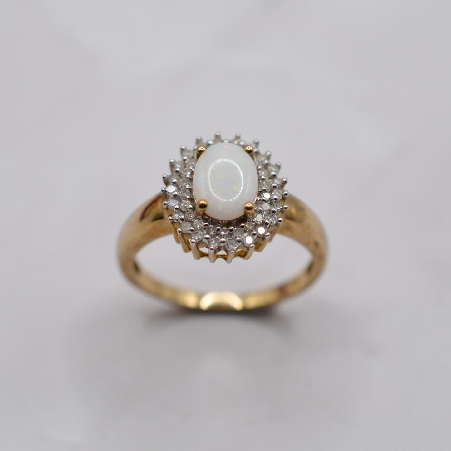 9ct Gold Opal & Diamond Cluster Ring