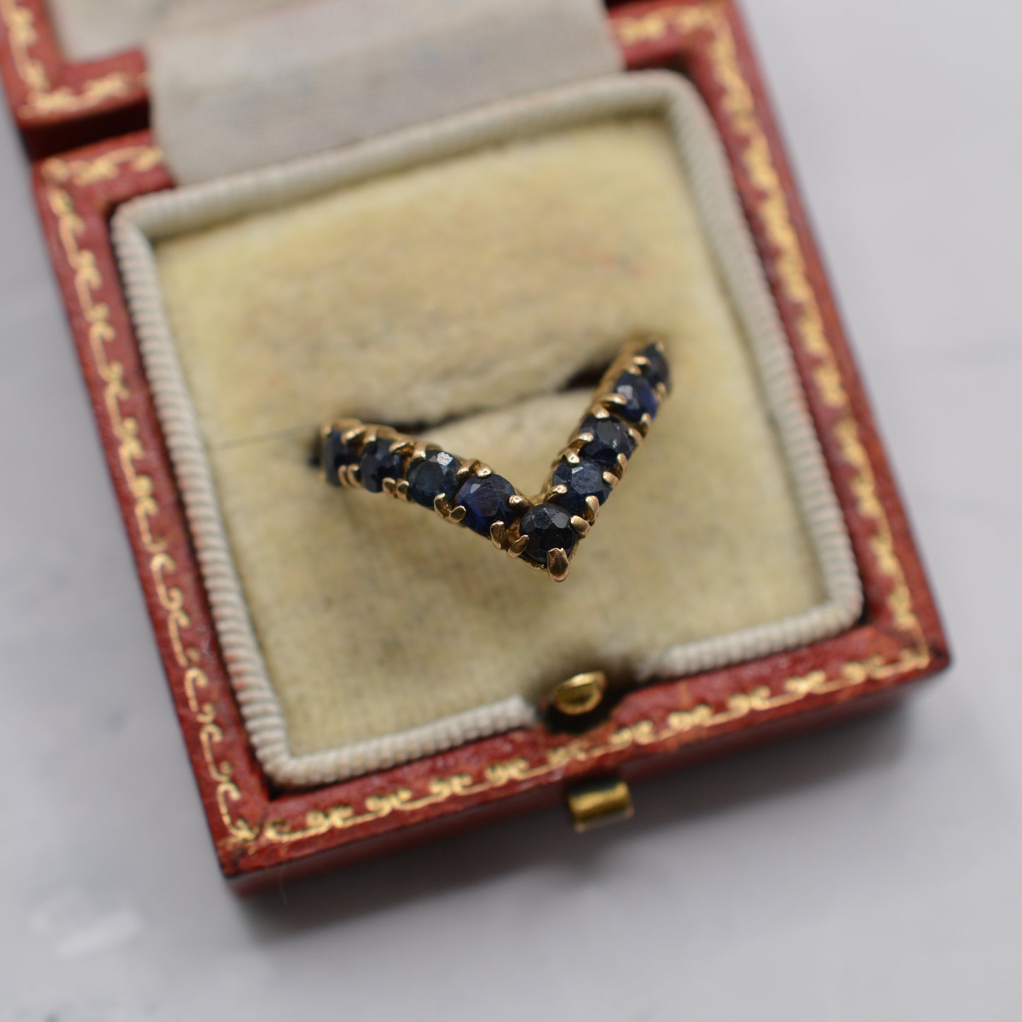 1970s Vintage 9ct Gold Sapphire Wishbone Ring
