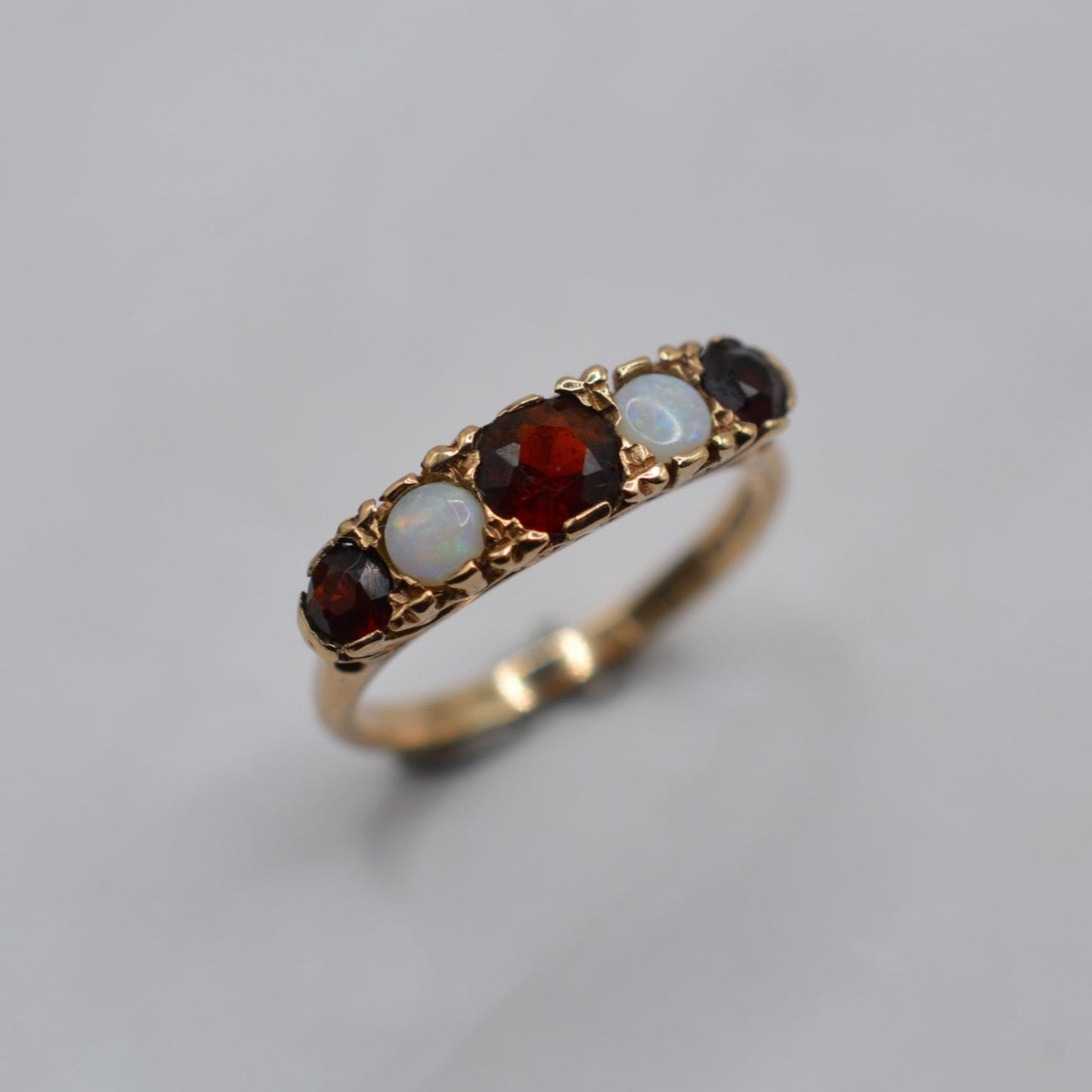1970s Vintage 9ct Gold Opal & Garnet Half-Eternity Ring