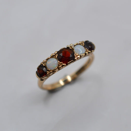 1970s Vintage 9ct Gold Opal & Garnet Half-Eternity Ring