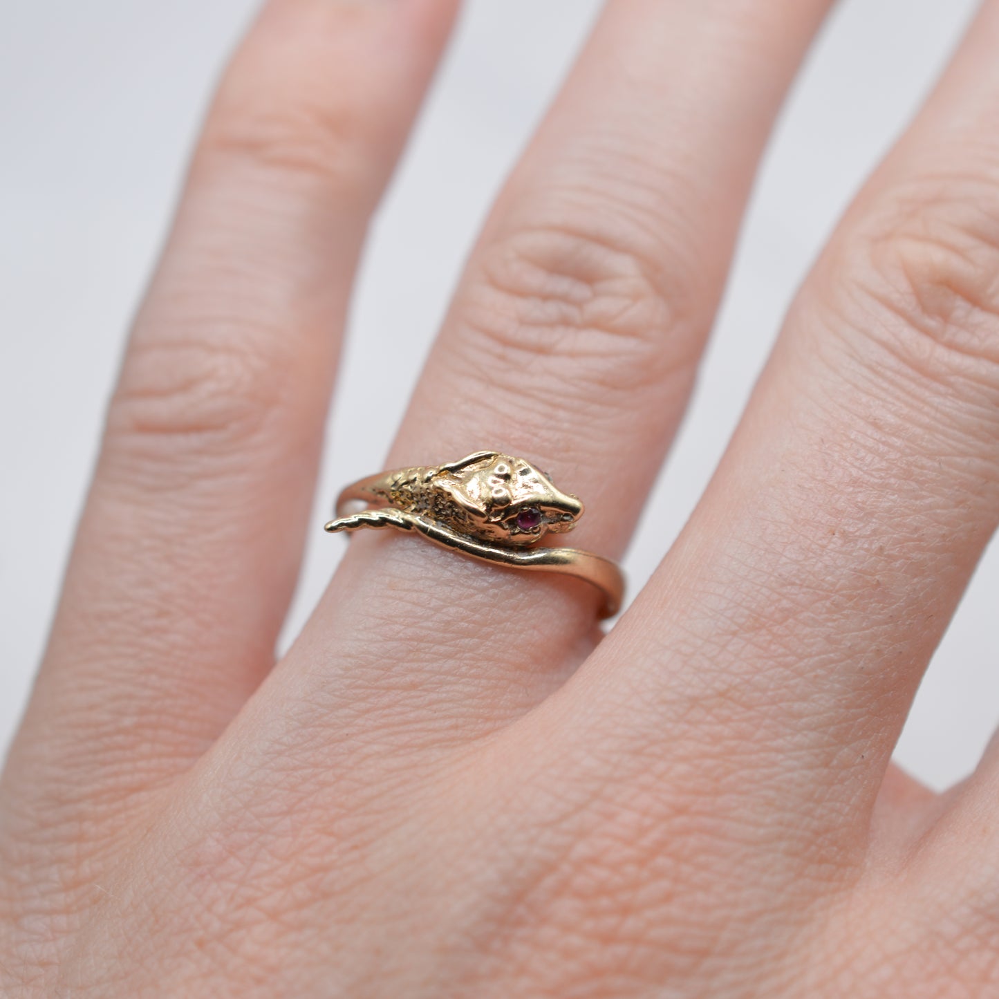 1980s 9ct Gold Ruby Snake Ring