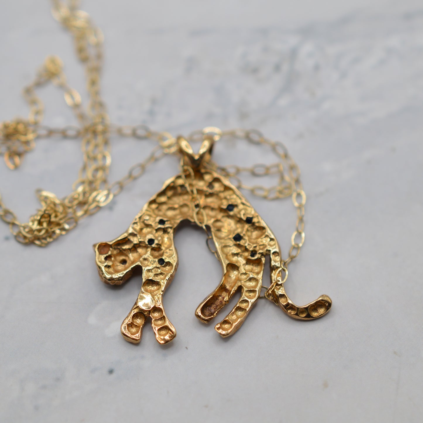 9ct Gold Diamond, Sapphire & Ruby Panther Pendant Necklace (16”)