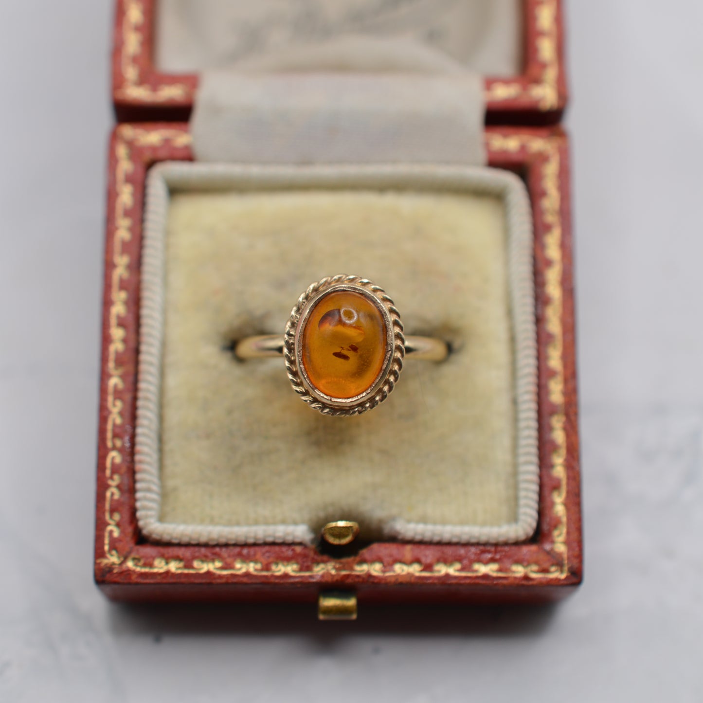 1990s 9ct Gold Amber Solitaire Ring
