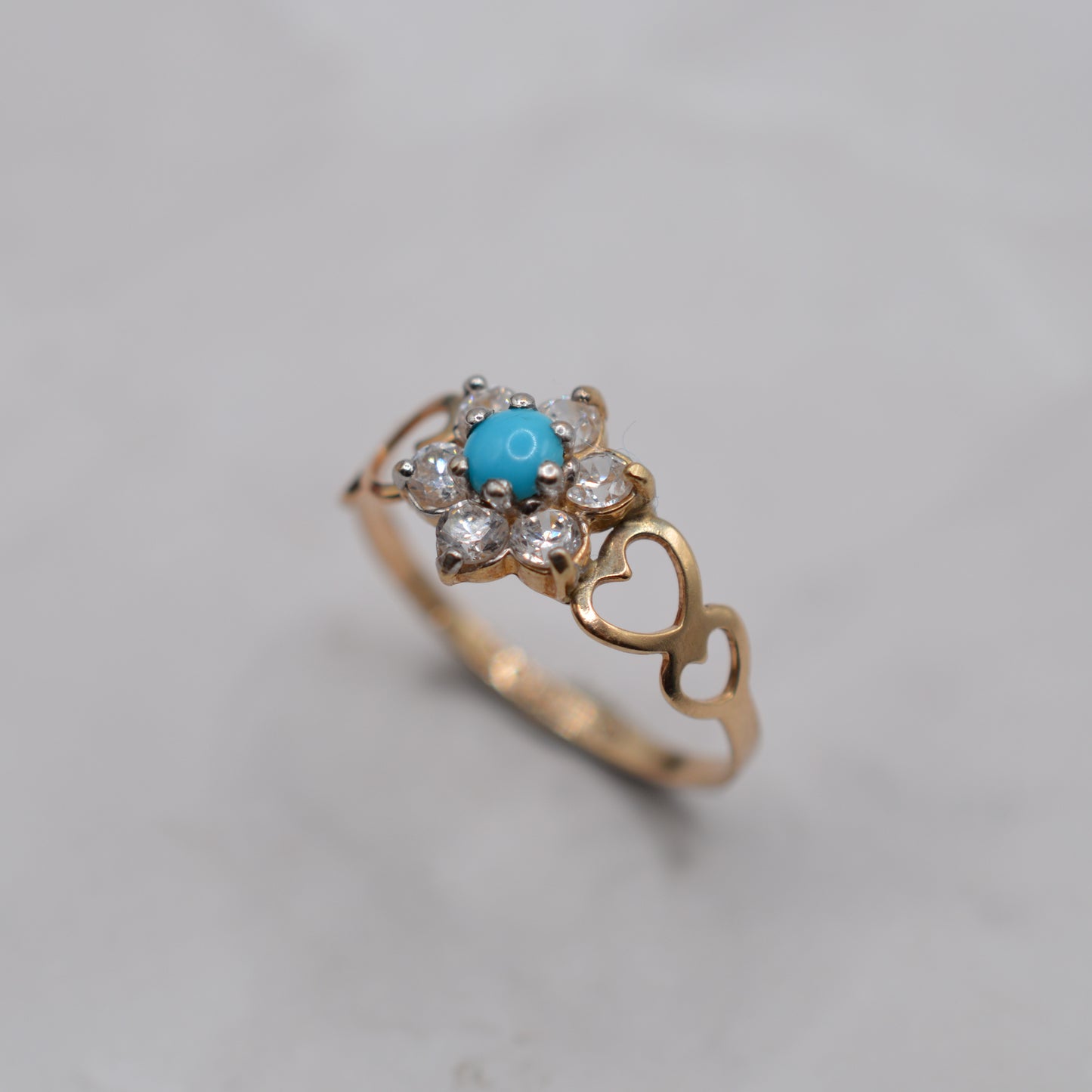 9ct Gold Turquoise & CZ Floral Cluster Ring