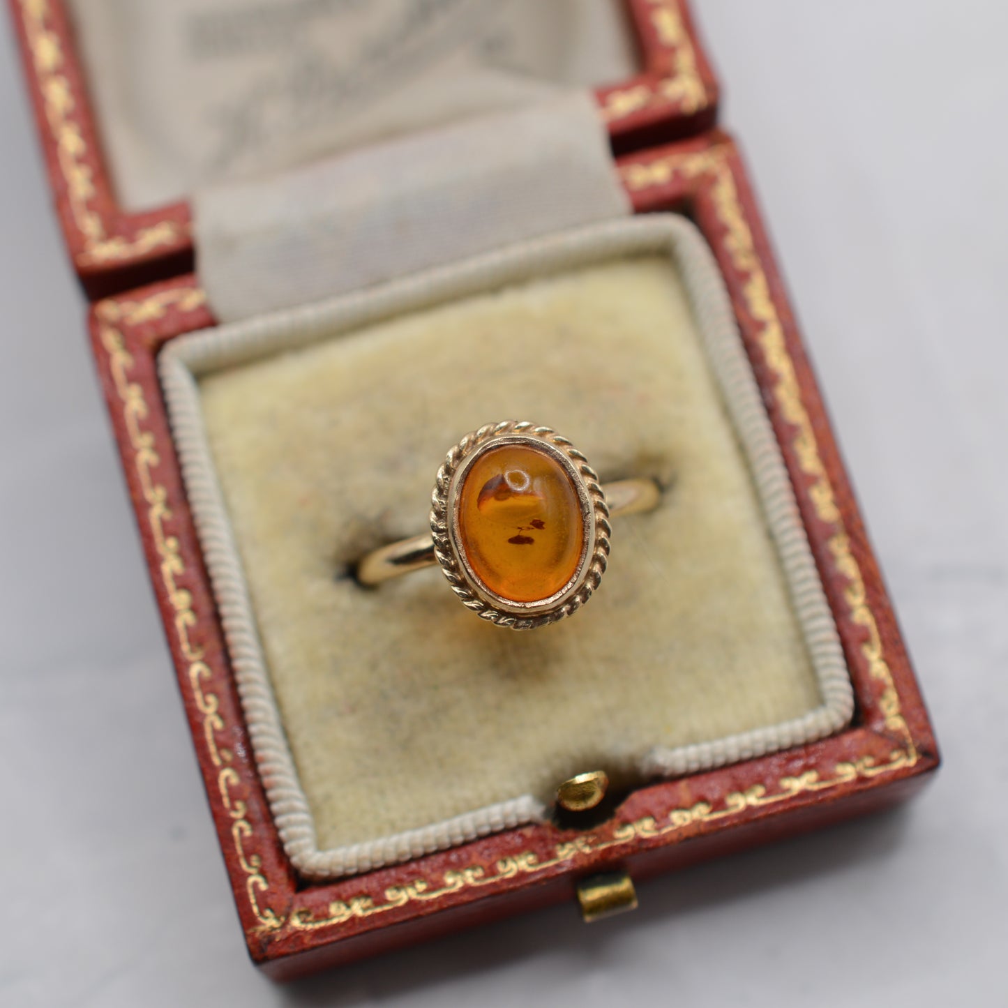 1990s 9ct Gold Amber Solitaire Ring