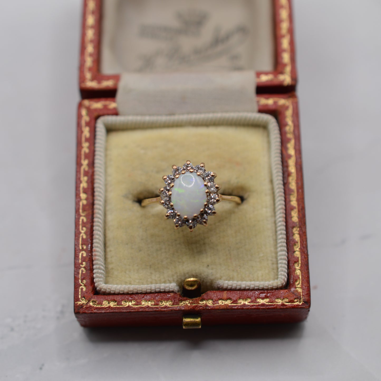 1980s 9ct Gold Opal & CZ Cluster Ring