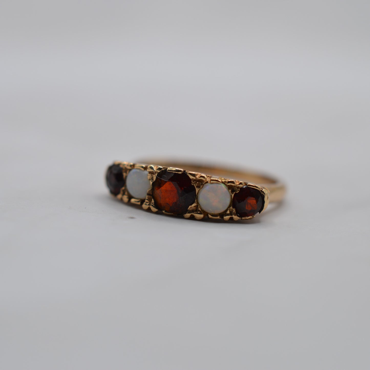 1970s Vintage 9ct Gold Opal & Garnet Half-Eternity Ring