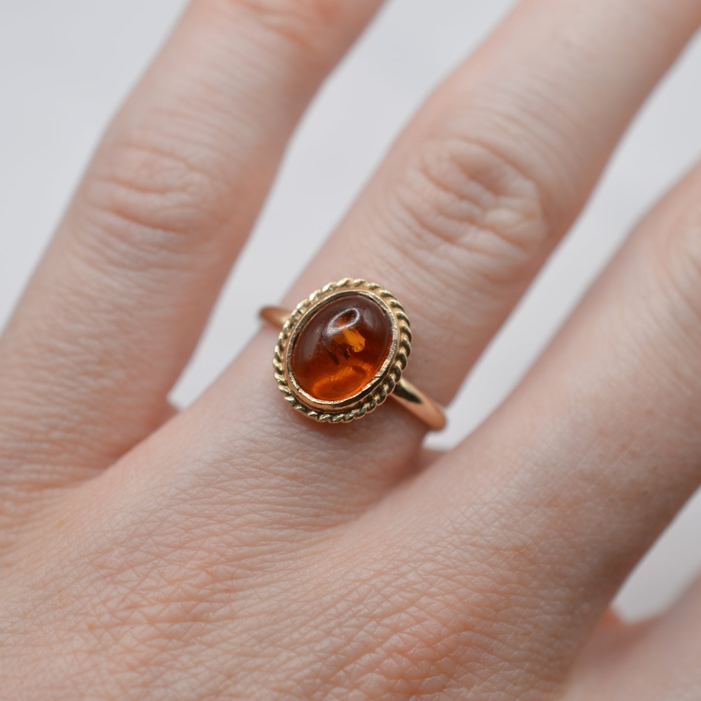 1990s 9ct Gold Amber Solitaire Ring