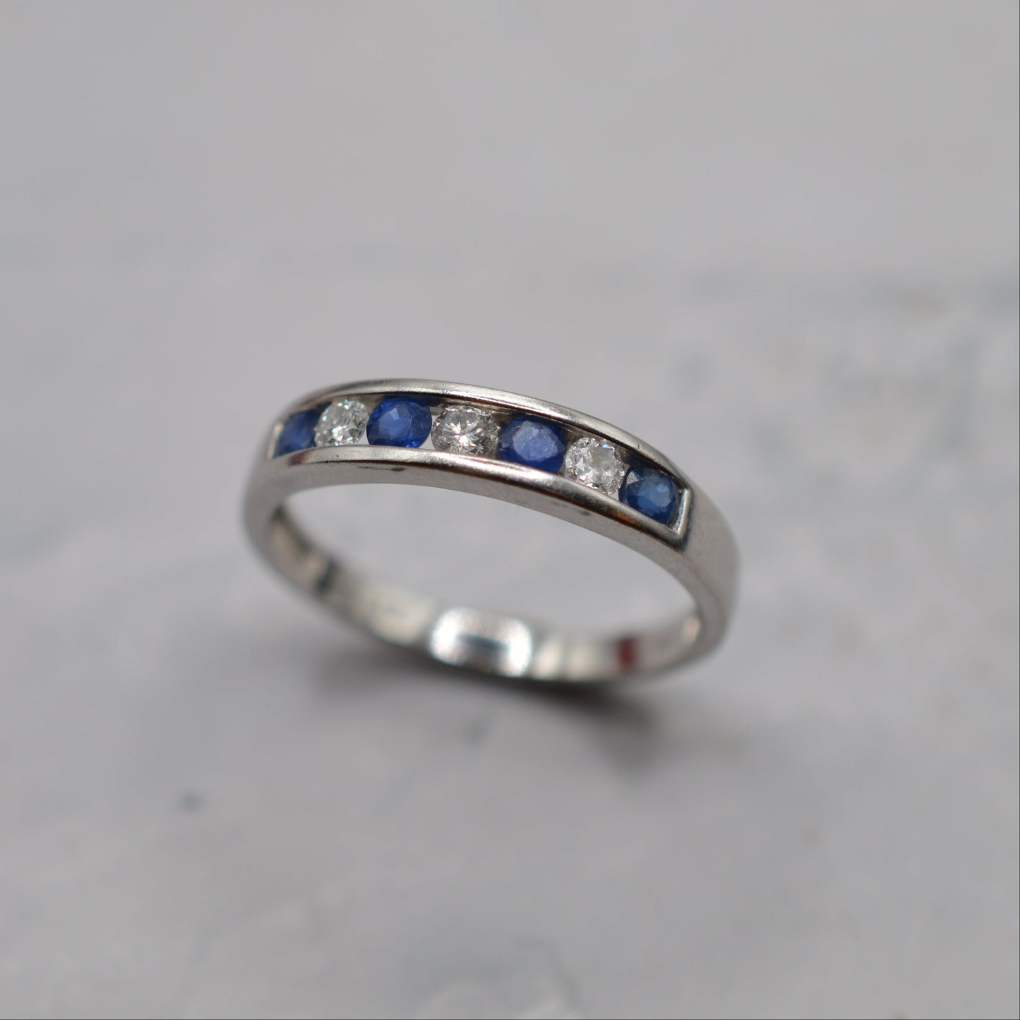 9ct White Gold Sapphire & Diamond Half-Eternity Ring